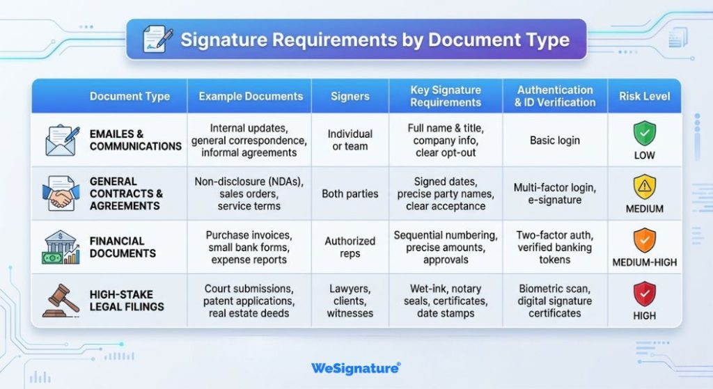 signature requirements by document type