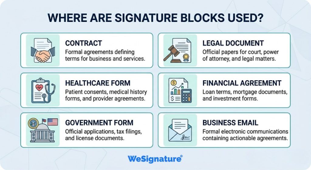 where are signature blocks used