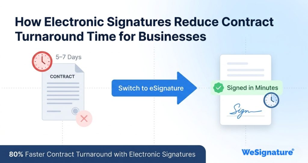 Business professional signing a contract digitally on a laptop using WeSignature electronic signature software
