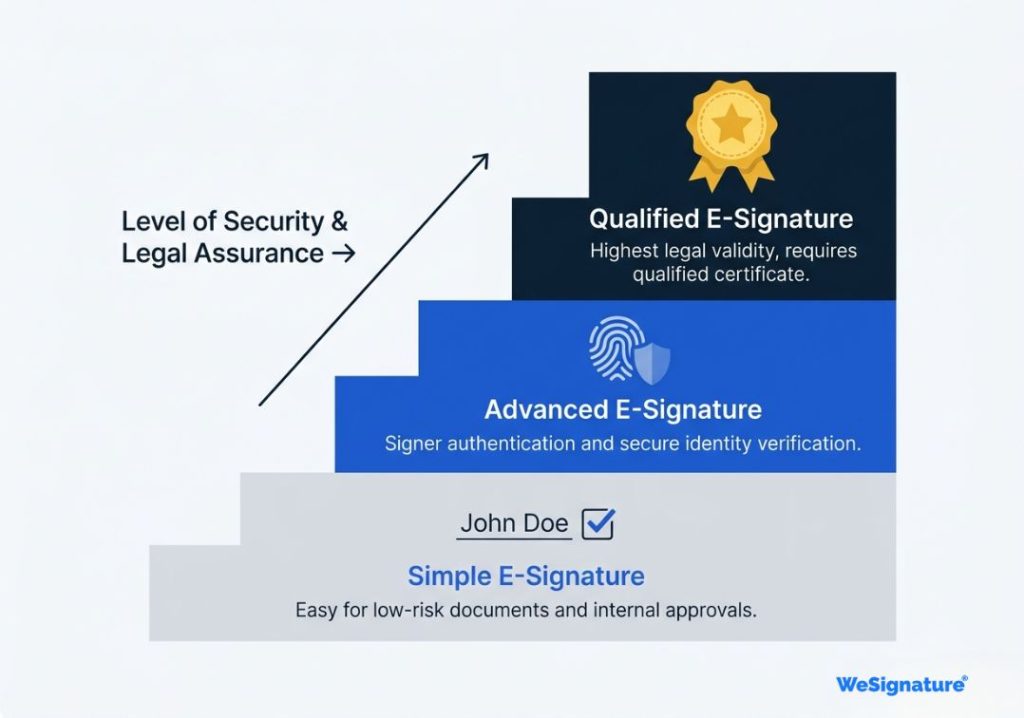 Three types of electronic signatures — simple advanced and qualified