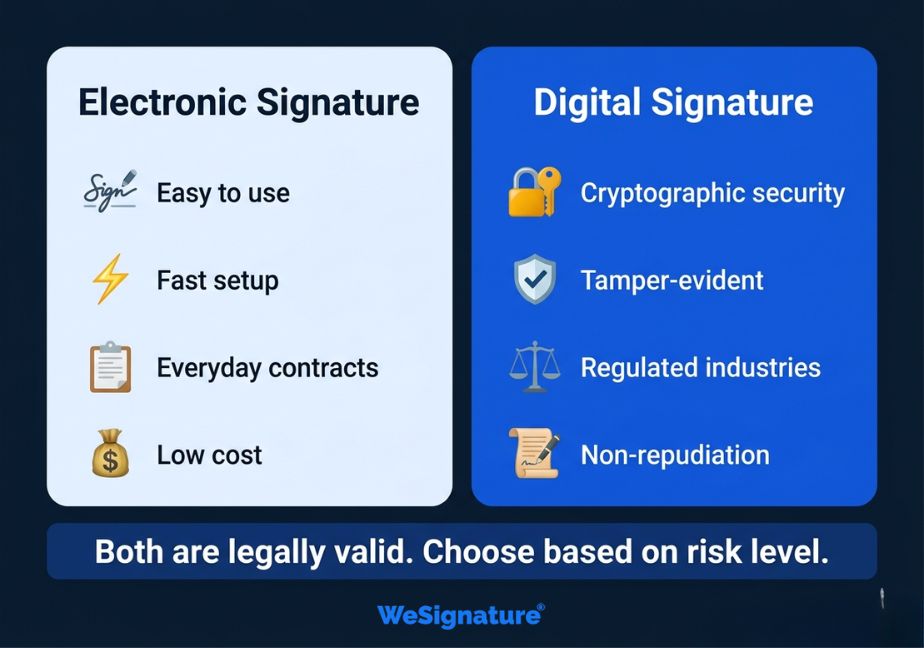 Electronic signature vs digital signature security and legal comparison

