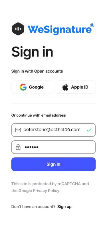 WeSignature sign-in screen