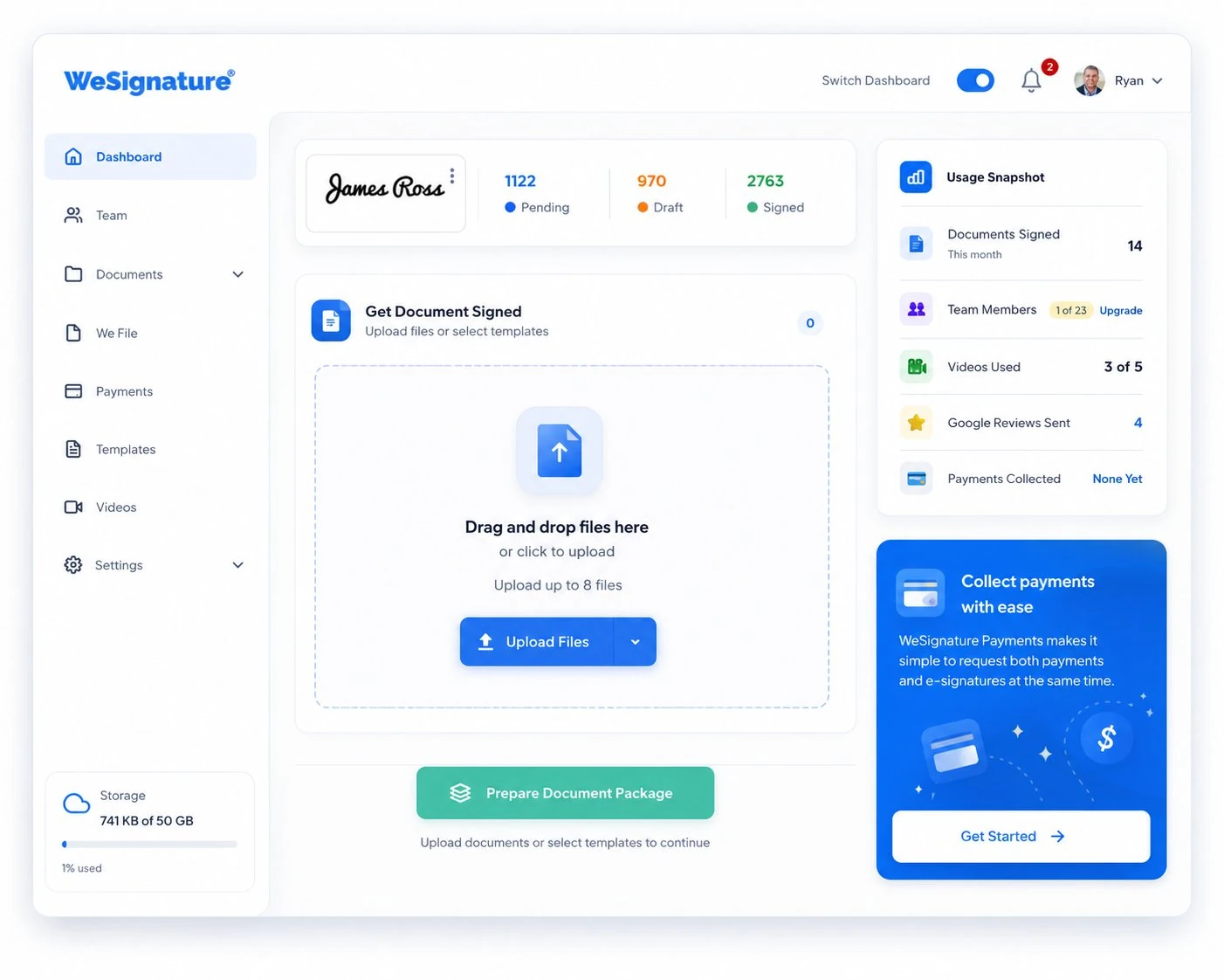 WeSignature dashboard