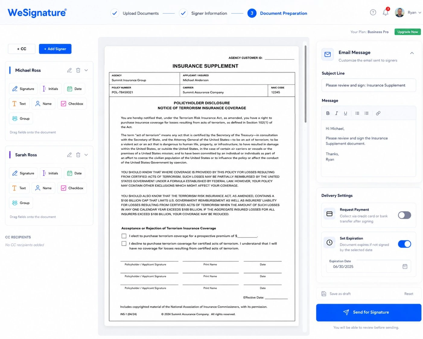 WeSignature signing interface